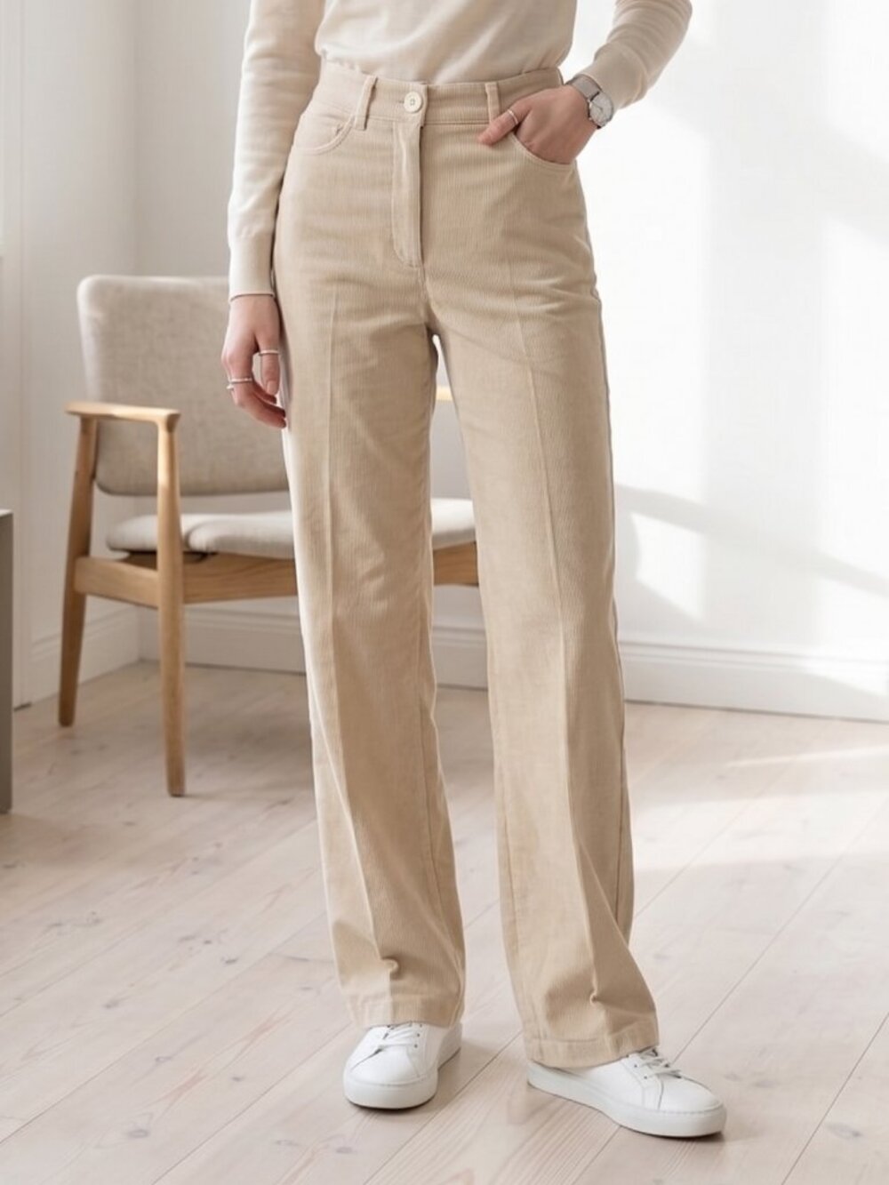Women's Beige Straight-Leg corduroy Pants NWT
